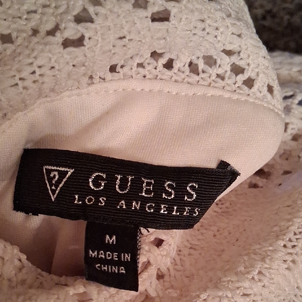 Guess Cream Lace Maxi Dress, Built In Bra Cups. Lined To Knee, Slit On Side - Picture 2 of 16